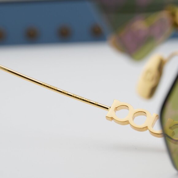 Gucci GG1808S 002 Rectangle Sunglasses - Gold/Green with GG...